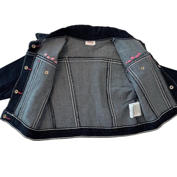 (NWT) Wrangler Kids Denim Jacket Dark Blue w/ Pink Details | Baby Girl 12 Months - Picture 7 of 7